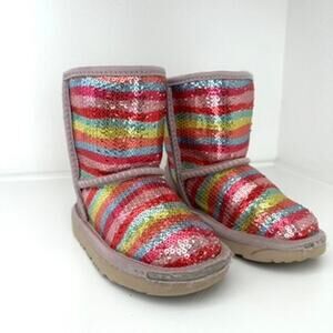 UGG Classic Kids Sequined Rainbow Stripe Boots Size 9 Youth Good Condition Cozy